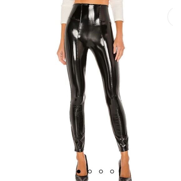 Spanx Vegan Faux Black Patent Leather High Waisted Pull-On Legging Pants XL - Picture 3 of 8